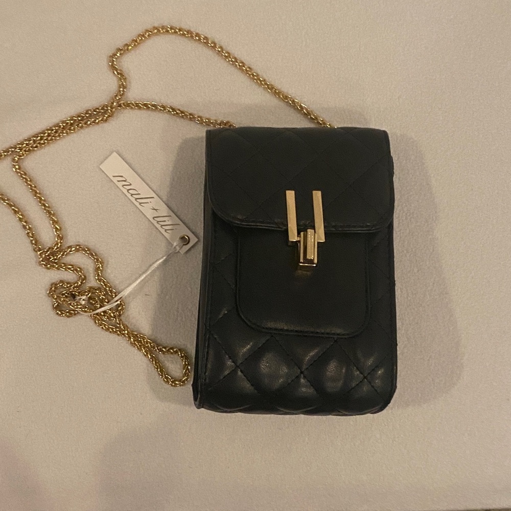 Black Quilted Crossbody Bag with Gold Chain